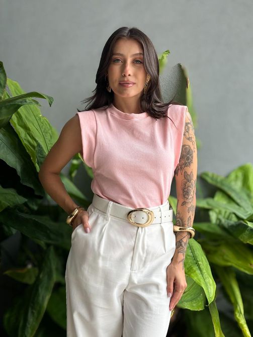 Blusa Muscle Tee em Malha Ribana ROSA CLARO - LOJA TUTTI FRUTTI