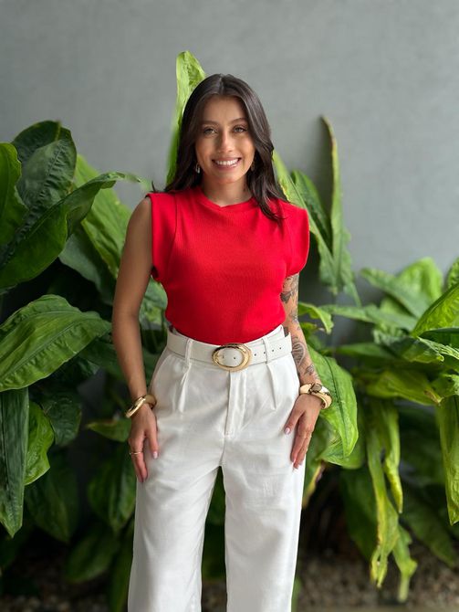 Blusa Muscle Tee em Malha Ribana VERMELHA - LOJA TUTTI FRUTTI