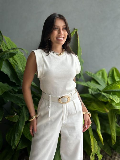 Blusa Muscle Tee em Malha Ribana OFF WHITE - LOJA TUTTI FRUTTI