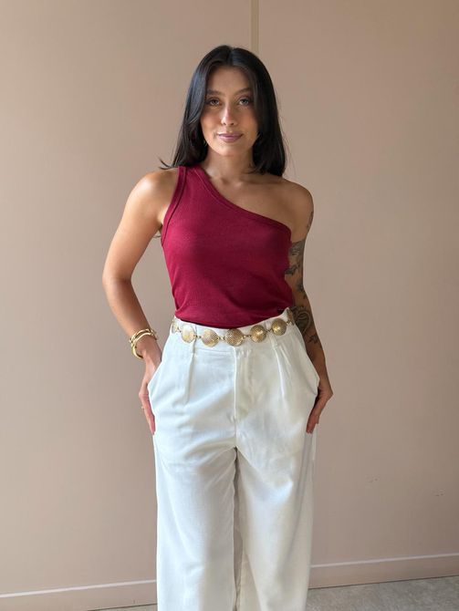 Blusa Nula Manga em Malha Ribana VINHO - LOJA TUTTI FRUTTI