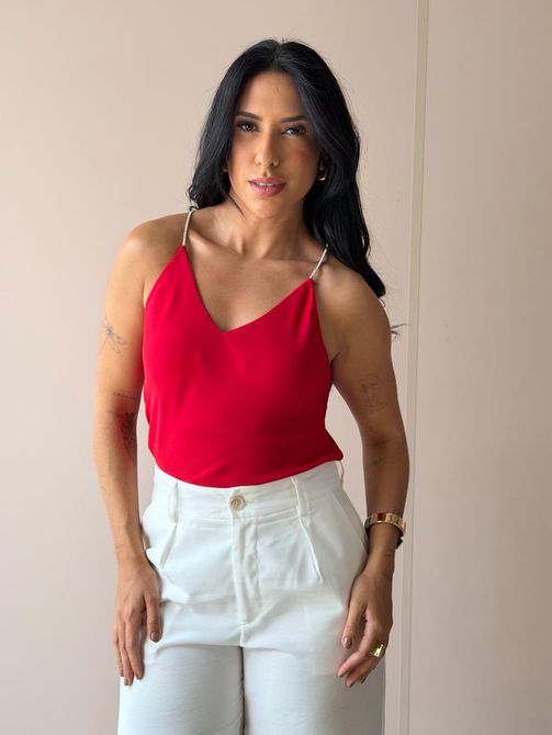 Regata Alças de Brilho VERMELHA - LOJA TUTTI FRUTTI