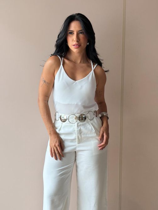 Regata Alças Finas Melina OFF WHITE. - LOJA TUTTI FRUTTI