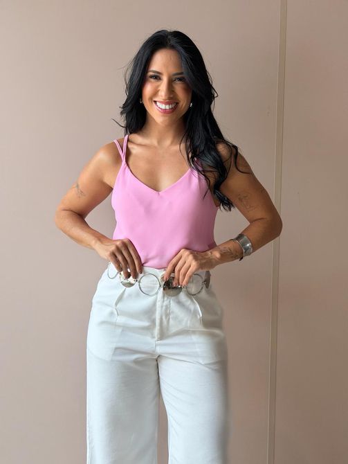 Regata Alças Finas Melina ROSA CLARO - LOJA TUTTI FRUTTI