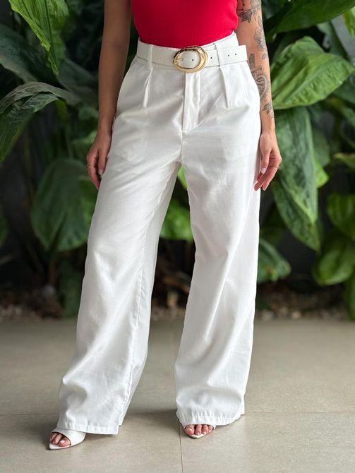 Calça Pantalona Franciele OFF WHITE - LOJA TUTTI FRUTTI