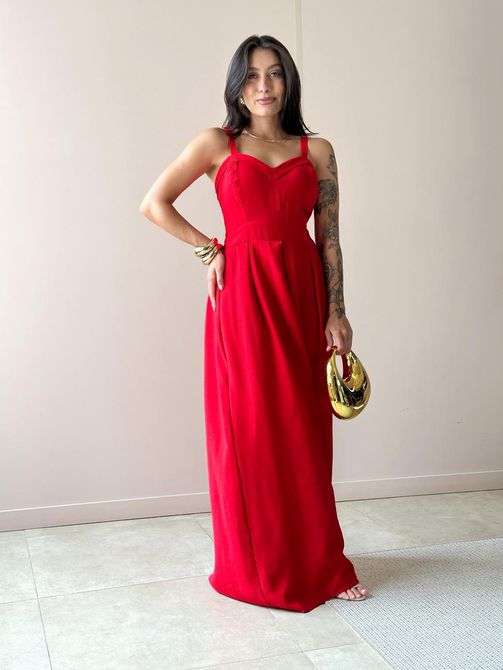 Vestido Longo Janete VERMELHO. - LOJA TUTTI FRUTTI