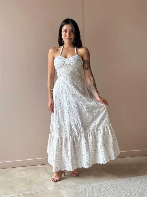 Vestido Midi Laise Perola CREME - LOJA TUTTI FRUTTI