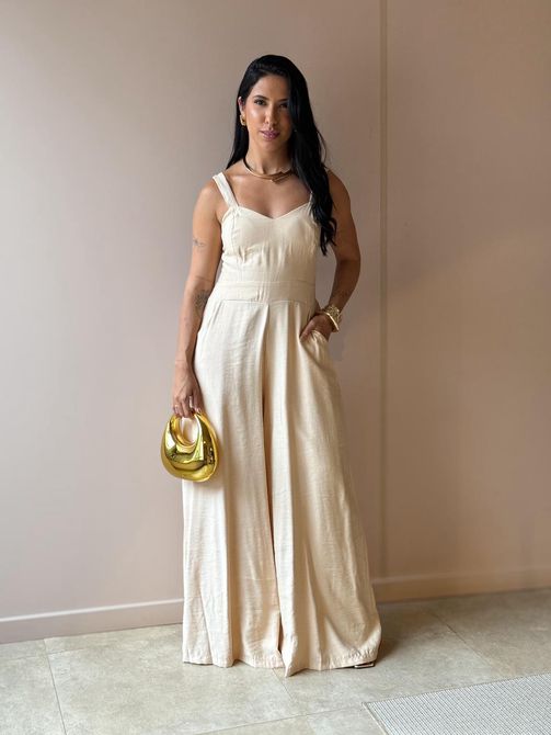 Macacão Longo Natália BEGE - LOJA TUTTI FRUTTI