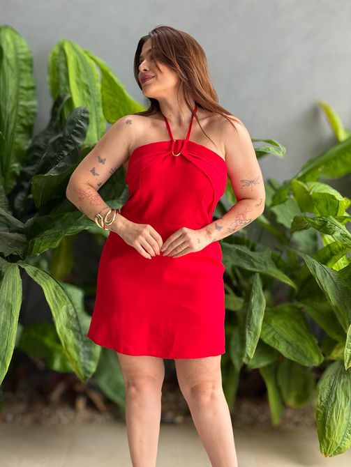 Macaquinho Liz com Detalhe em Ferragem VERMELHO - LOJA TUTTI FRUTTI