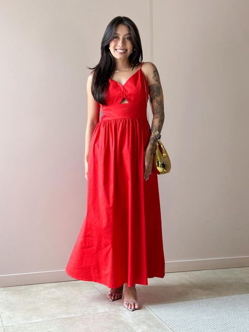 Vestido Midi Madalena VERMELHO - LOJA TUTTI FRUTTI