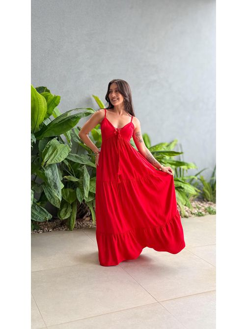 Vestido Longo Gleice VERMELHO - LOJA TUTTI FRUTTI