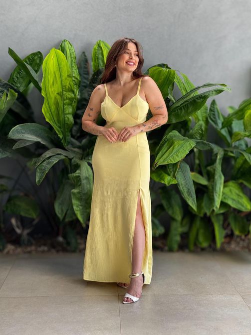Vestido Longo Aria AMARELO MANTEIGA - LOJA TUTTI FRUTTI