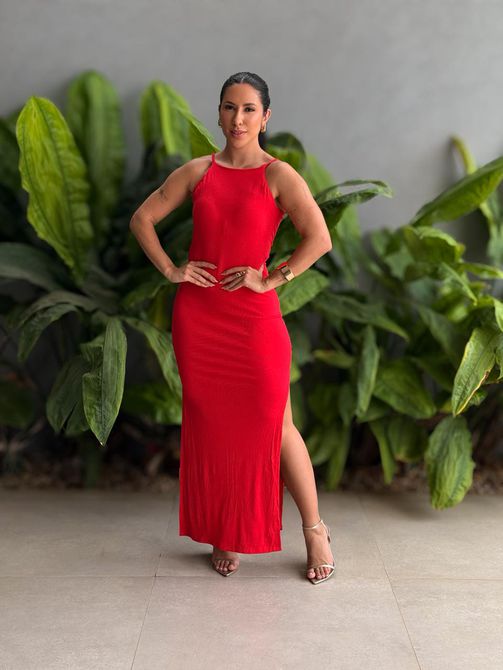 Vestido Longo Costas Nua VERMELHO - LOJA TUTTI FRUTTI