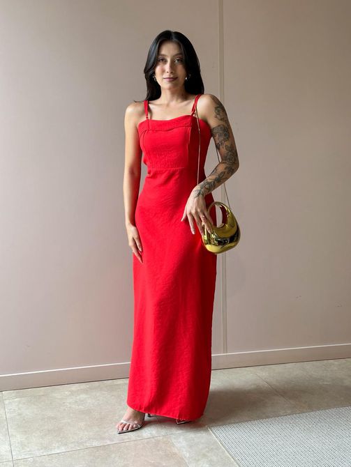 Vestido Midi Betina VERMELHO - LOJA TUTTI FRUTTI