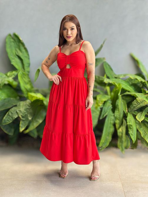 Vestido Midi Flavia VERMELHO. - LOJA TUTTI FRUTTI
