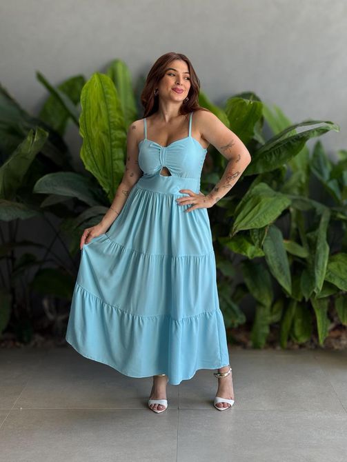 Vestido Midi Flavia AZUL BEBE. - LOJA TUTTI FRUTTI