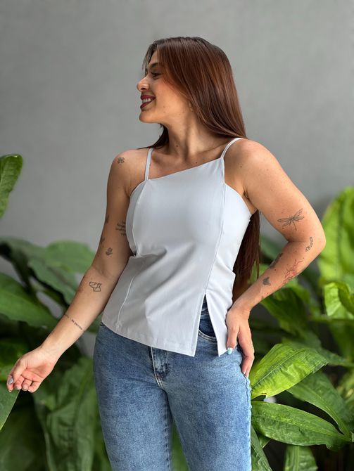 Blusa Assimetrica Juju AZUL ACINZENTADO - LOJA TUTTI FRUTTI
