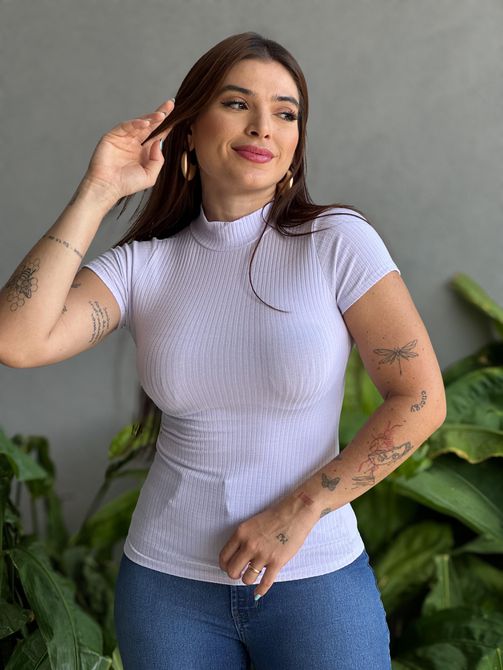 Blusa Canelada Gola Alta BRANCO - LOJA TUTTI FRUTTI