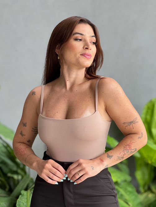 Body Poliamida Alças Finas BEGE - LOJA TUTTI FRUTTI