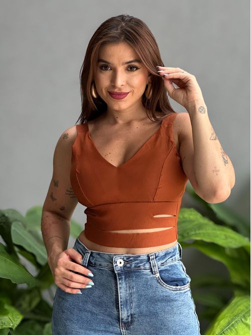 Cropped Dulce em Bengaline TERRACOTA - LOJA TUTTI FRUTTI