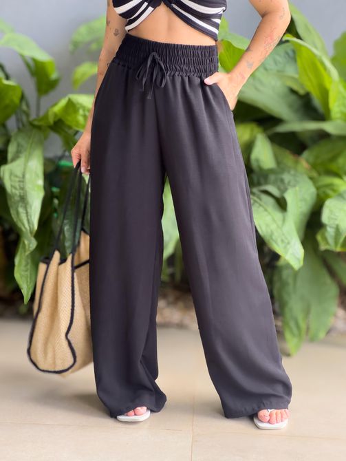 Calça Pantalona com Elástico no cós PRETO - LOJA TUTTI FRUTTI