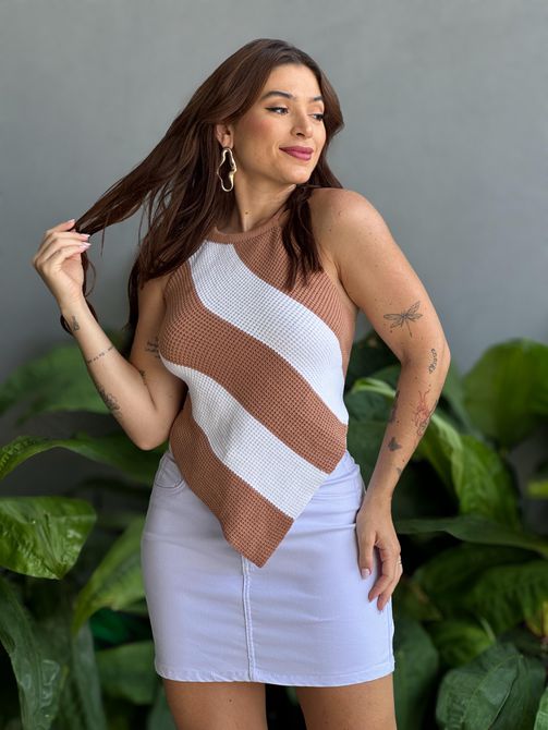 Blusa Tricot Melissa Frente Única LISTRADO BEGE E ... - LOJA TUTTI FRUTTI