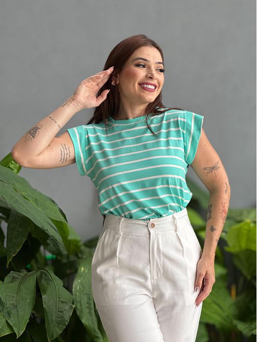 Blusa Muscle Tee Listras VERDE AGUA COM BRANCO - LOJA TUTTI FRUTTI