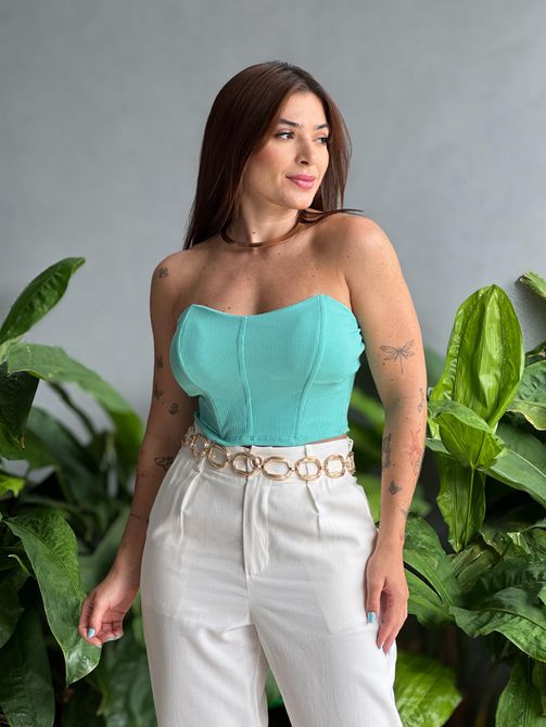 Cropped Corselet Tamara VERDE ÁGUA - LOJA TUTTI FRUTTI