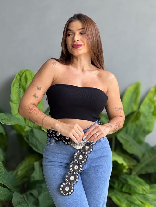 Top faixa em Tricot Modal PRETO - LOJA TUTTI FRUTTI