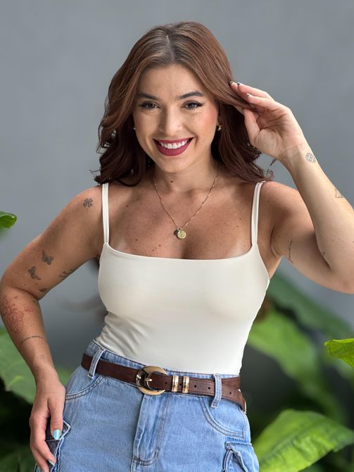 Body Poliamida Alças Finas CREME - LOJA TUTTI FRUTTI