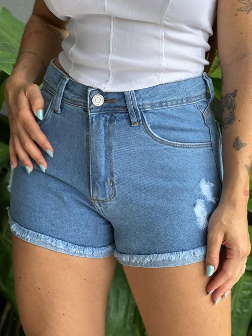 Shorts Jeans Pop Barra Dobrada LAVAGEM MEDIA - LOJA TUTTI FRUTTI