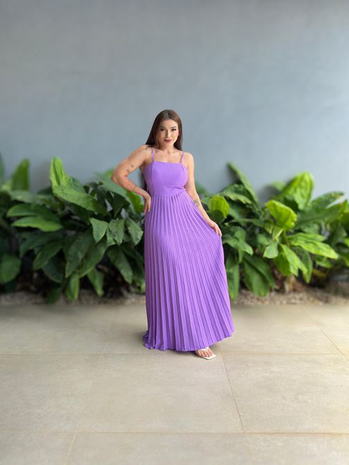 Vestido Longo Plissado Gabi LILAS - LOJA TUTTI FRUTTI