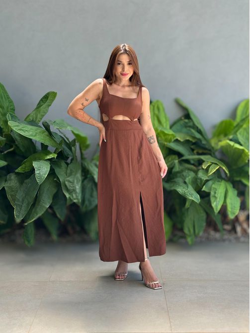 Vestido Midi Jhenifer MARROM - LOJA TUTTI FRUTTI