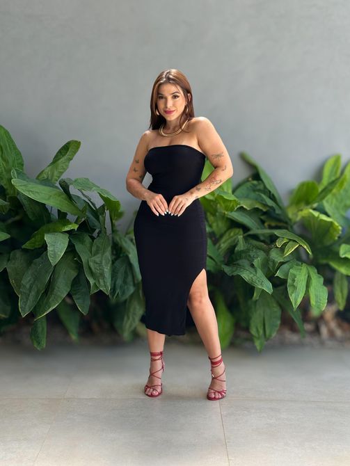 Vestido Midi Mel sem Alças PRETO - LOJA TUTTI FRUTTI
