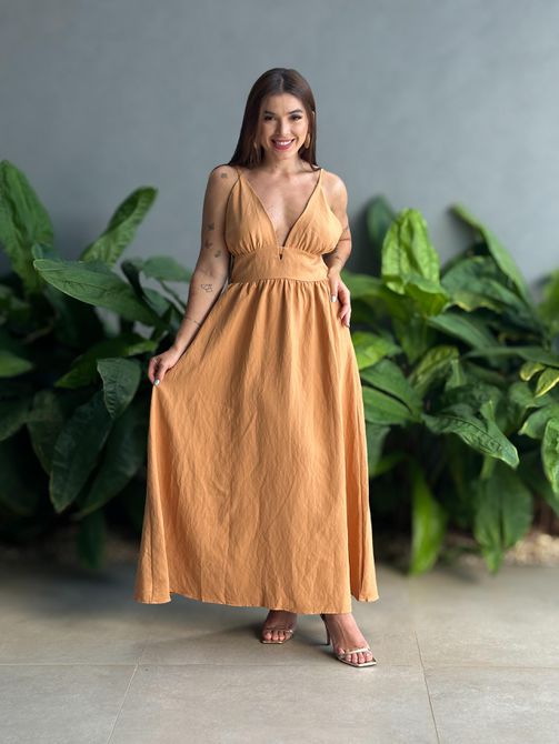 Vestido Midi Barbara CARAMELO - LOJA TUTTI FRUTTI