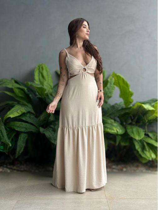 Vestido Longo Nicole BEGE - LOJA TUTTI FRUTTI