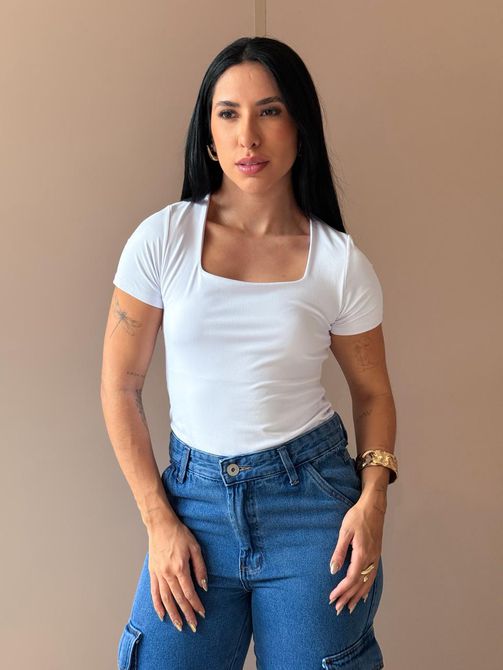 Blusa Baby Look Sandra BRANCA - LOJA TUTTI FRUTTI