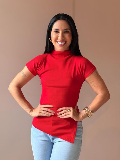 Blusa Lila em Malha Ribana Manga Curta VERMELHA - LOJA TUTTI FRUTTI