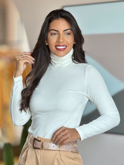 Blusa Canelada Manga Longa OFF WHITE - LOJA TUTTI FRUTTI