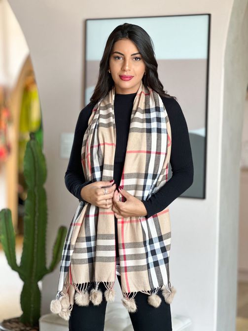 Lenço Feminino XADREZ BEGE COM PRETO - LOJA TUTTI FRUTTI