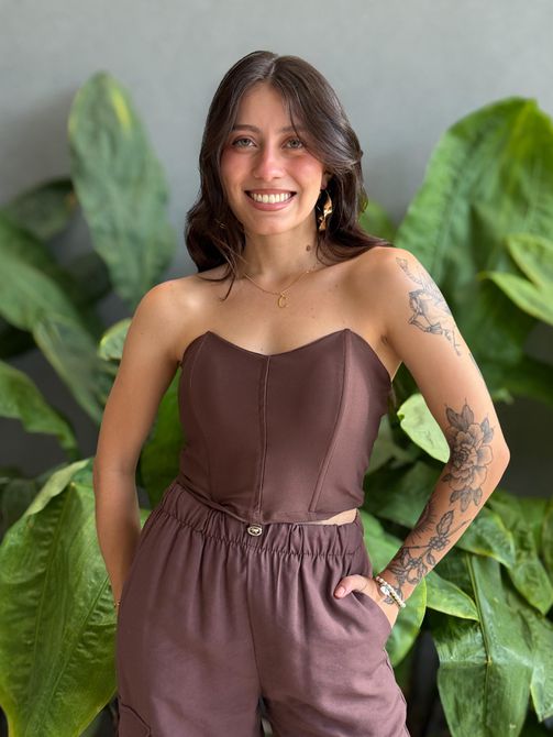 Cropped Corselet em Poliamida MARROM - LOJA TUTTI FRUTTI