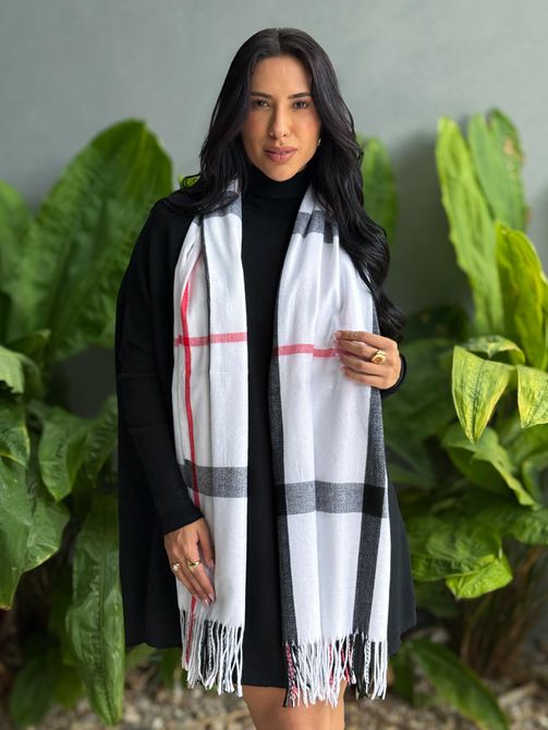 Cachecol em Lã XADREZ BRANCO COM VERMELHO - LOJA TUTTI FRUTTI