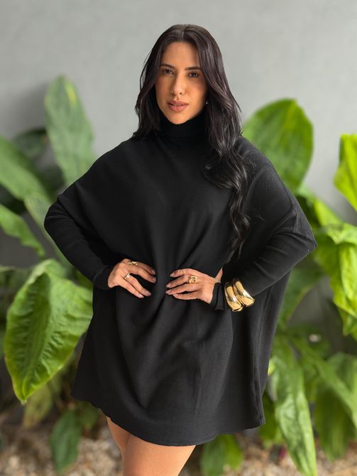 Poncho em Tricot PRETO - LOJA TUTTI FRUTTI