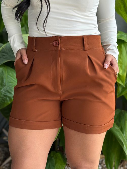 Shorts em Alfaiataria com Elástico no cós MARROM M... - LOJA TUTTI FRUTTI