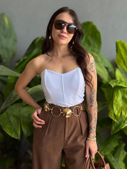 Cropped Corselet em Poliamida BRANCO - LOJA TUTTI FRUTTI