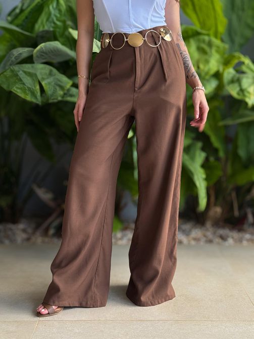 Calça Pantalona Franciele MARROM CHOCOLATE - LOJA TUTTI FRUTTI