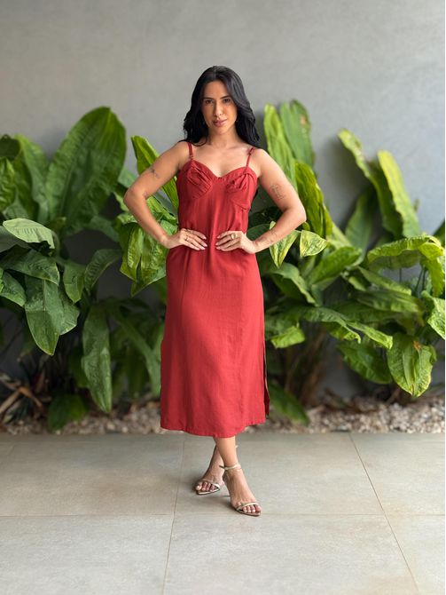 Vestido Midi Angelica MARROM MOCHA - LOJA TUTTI FRUTTI