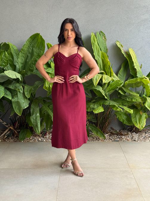 Vestido Midi Angelica VINHO - LOJA TUTTI FRUTTI