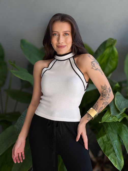 Blusa Regata Diana em Tricot OFF WHITE - LOJA TUTTI FRUTTI