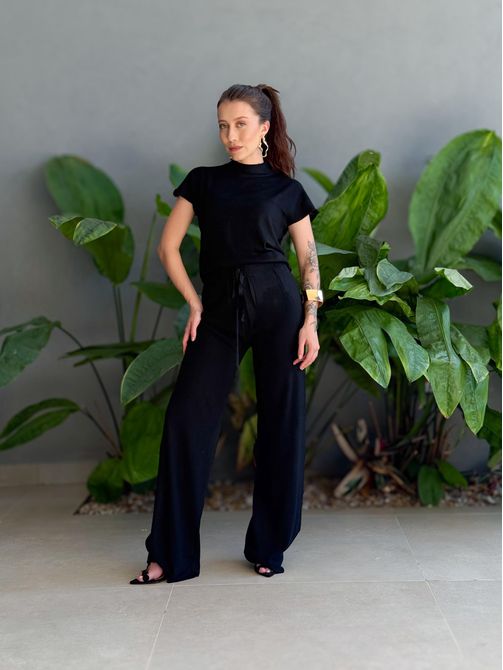 Conjunto Adriana Calça e Blusa em Tricot PRETO - LOJA TUTTI FRUTTI
