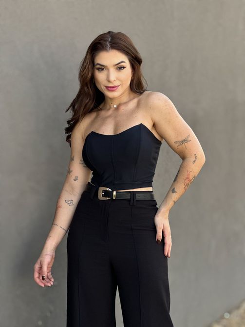 Cropped Corselet em Poliamida PRETO - LOJA TUTTI FRUTTI